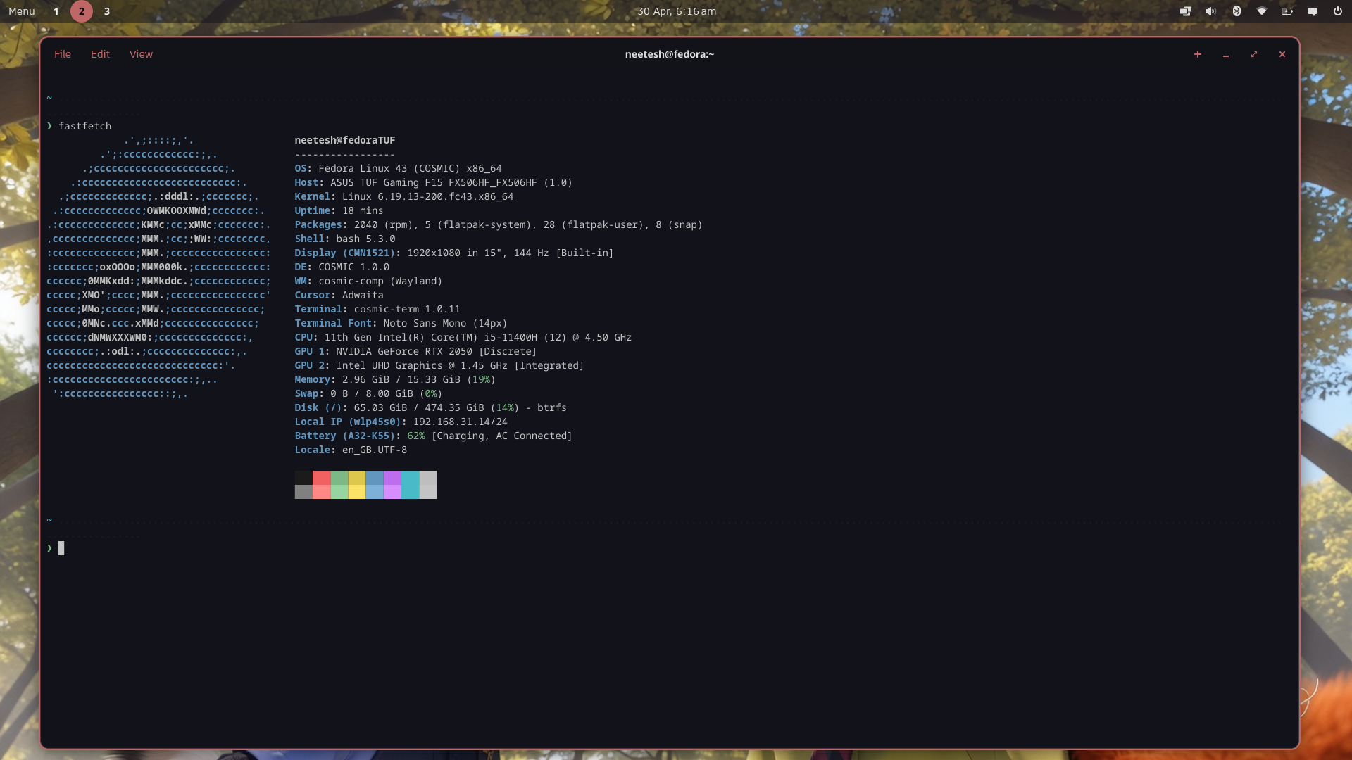 Fedora fastfetch terminal